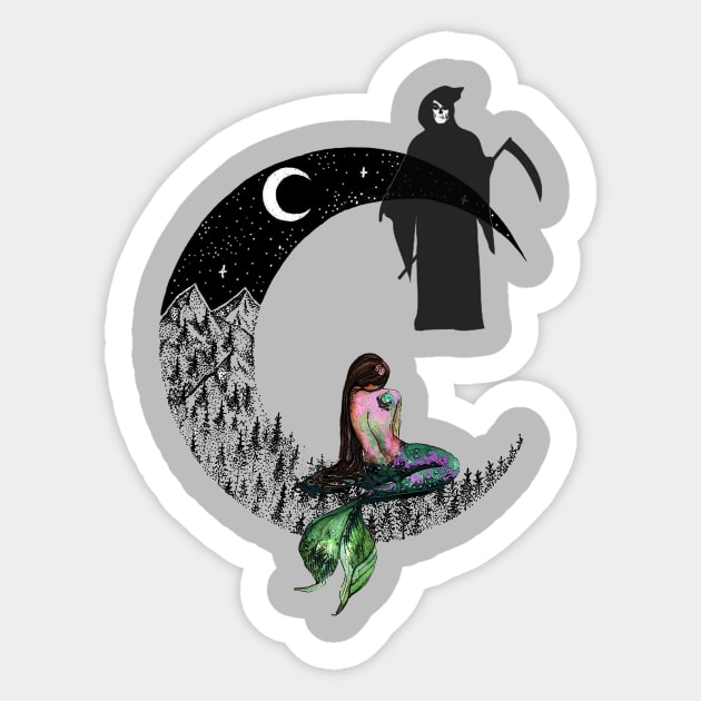 Scary Ghost trapping a Mermaid.. Sticker by adityawagaskar